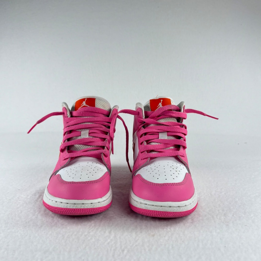 Nike Air Jordan 1 Mid GS Pink Orange White Sneakers Sz 5.5 Y Streetwear Retro - Picture 9 of 10